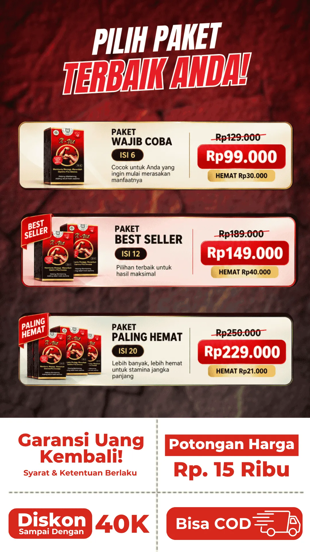 Pilih paket terbaik X-Vit - isi 6, isi 12, isi 20