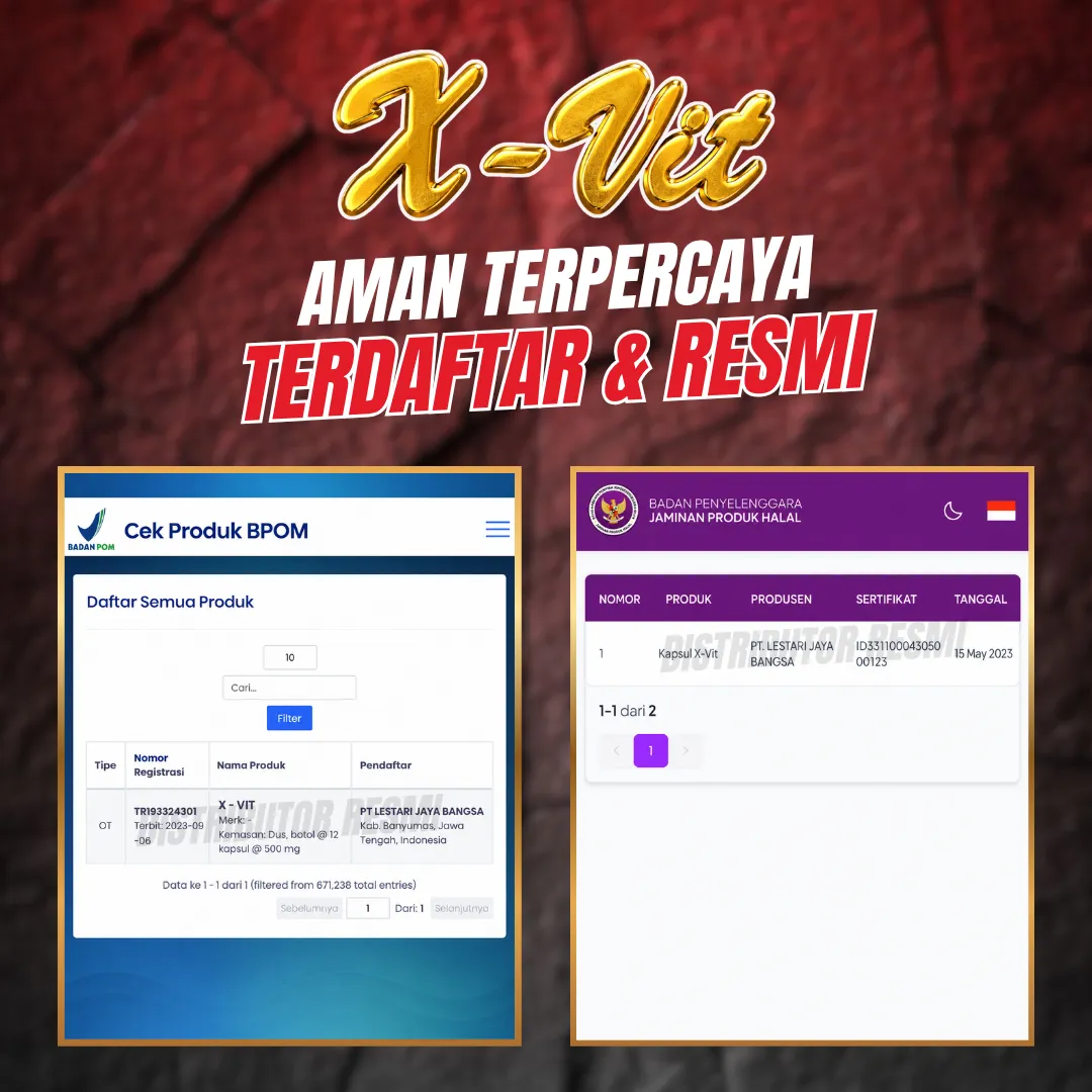 X-Vit terdaftar BPOM dan bersertifikat Halal